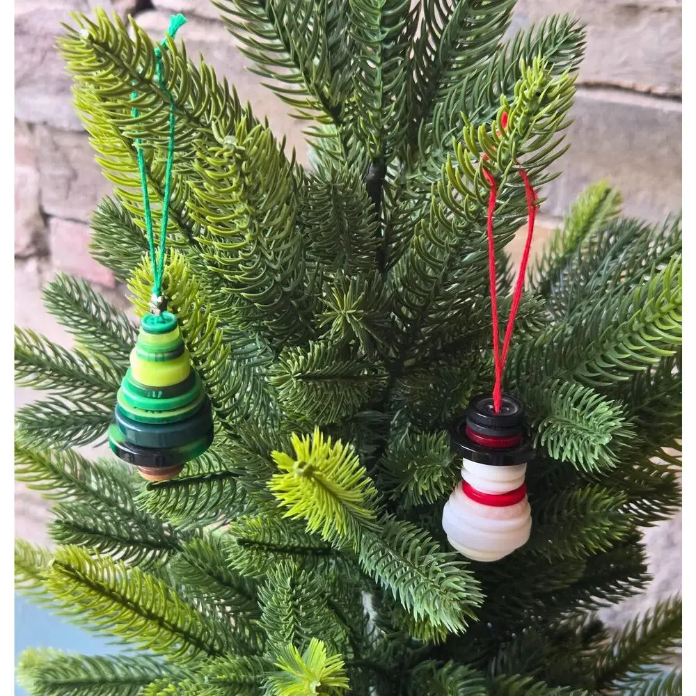 Button Christmas Tree Ornament, Green Upcycled Holiday Decor, Crafter Gift